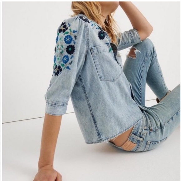 Lucky Brand Embroidered Denim Shirt Size S - Picture 4 of 16